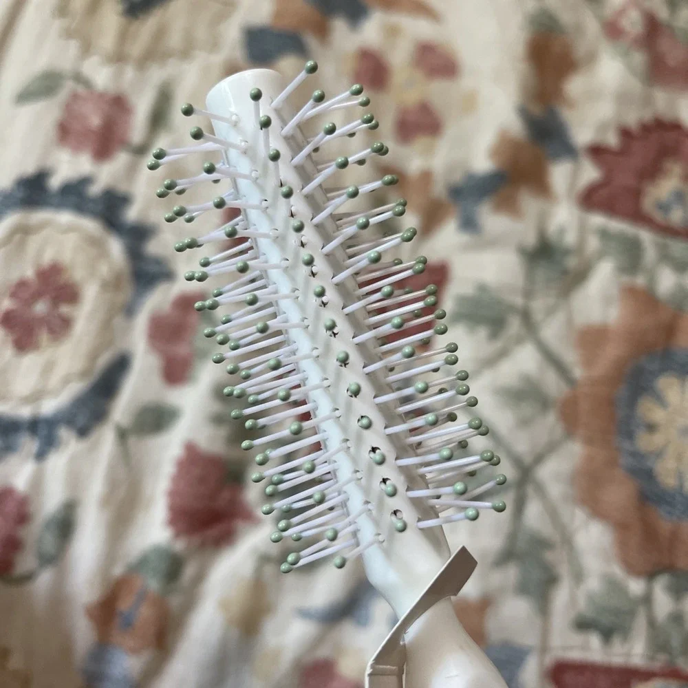 Vtg Clinique Plastic Travel Green Ball Tipped White Round‎ Hair Brush 90s Y2K 7